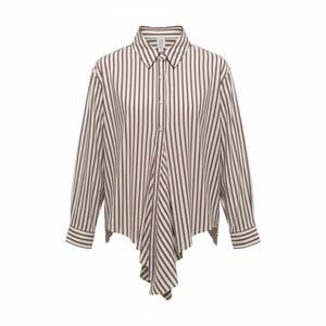 Rosie Assoulin Button Up Shirt Womens Large Red LS Pinstripe Tail New York USA